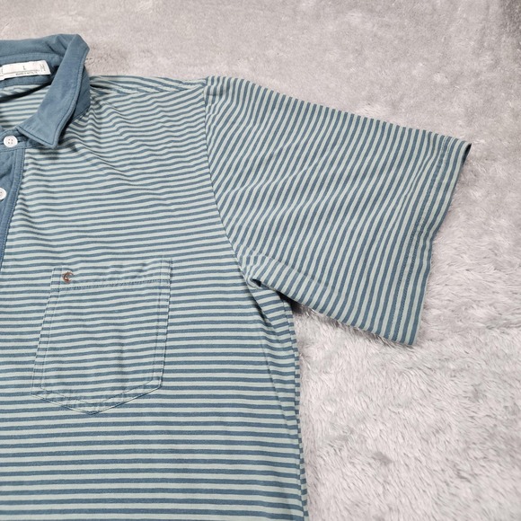Criquet Polo Shirt Mens Large Blue White Striped Pima Cotton Stretch Golf Pocket - Picture 4 of 12